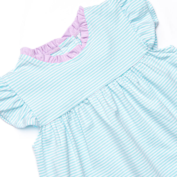Grace Short Set, Purple and Aqua Stripe