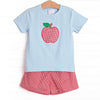 An Apple a Day Applique Short Set, Blue and Red