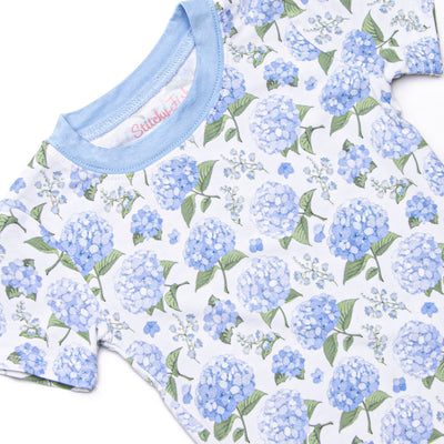 Hydrangea Blooms Bamboo Pajama Short Set, Blue