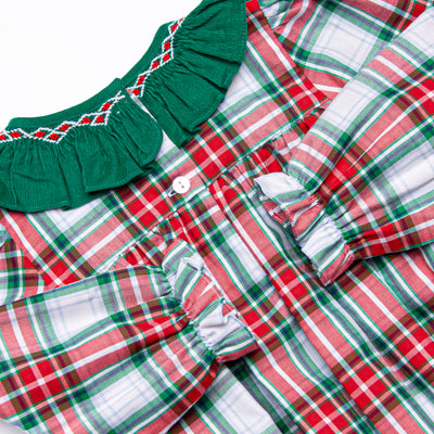Yuletide Classic Smocked Ruffle Neck Bubble, Green