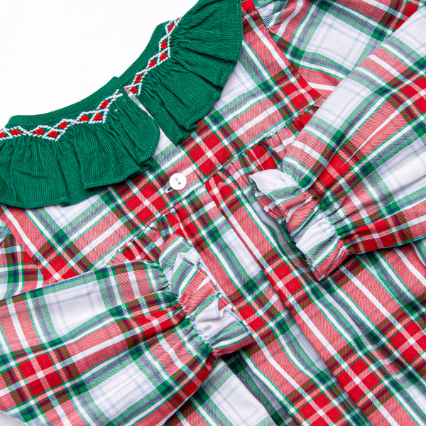 Yuletide Classic Smocked Ruffle Neck Bubble, Green