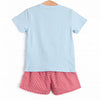 An Apple a Day Applique Short Set, Blue and Red