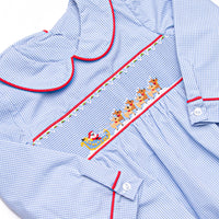 St. Nick's Sleigh Smocked Boy Bubble, Blue