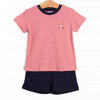 At the Ballpark Pima Embroidered Short Set, Red Stripe
