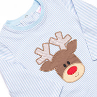 Ralphie the Reindeer Applique Romper, Blue