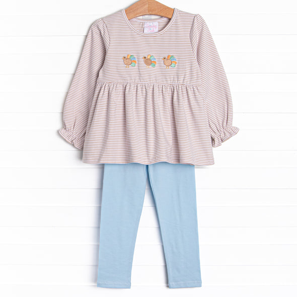 Tail Feather Trio Embroidered Legging Set, Tan