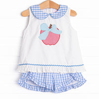 Beauty and Brains Applique Short Set, Blue