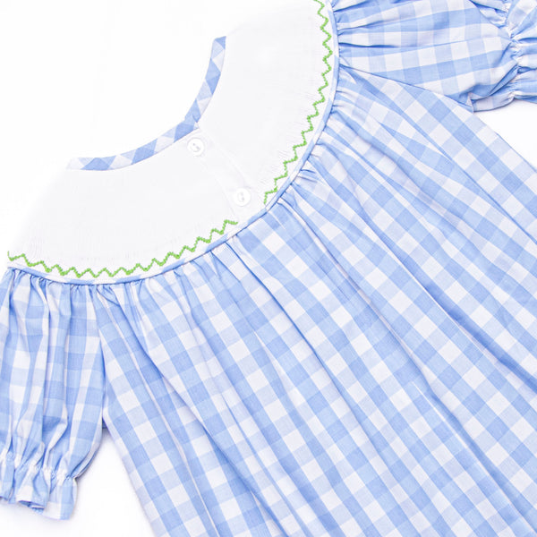 Wild Turkey Smocked Long Romper, Blue