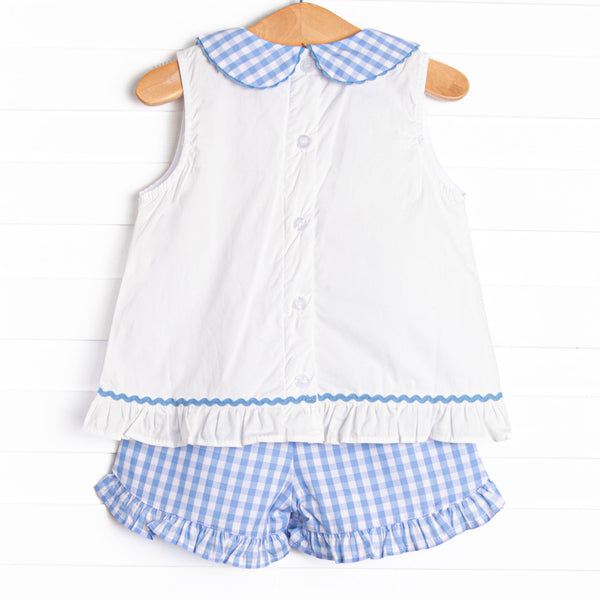 Beauty and Brains Applique Short Set, Blue