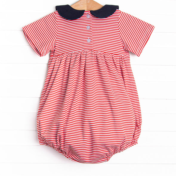 At the Ballpark Pima Embroidered Collared Bubble, Red Stripe