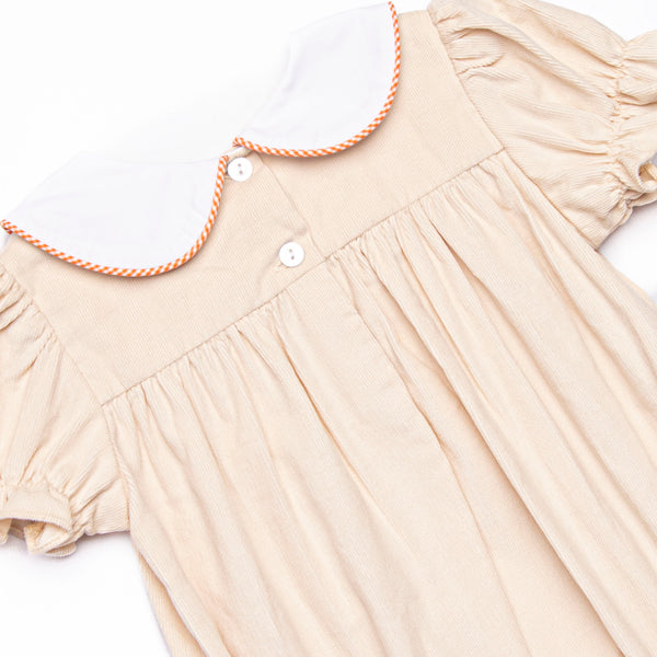 Turkey Trot Embroidered Girl Bubble, Tan