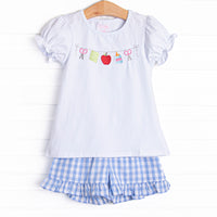 First Day Favorites Embroidered Ruffle Short Set, Blue
