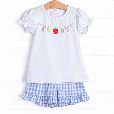First Day Favorites Embroidered Ruffle Short Set, Blue