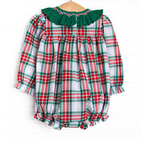 Yuletide Classic Smocked Ruffle Neck Bubble, Green