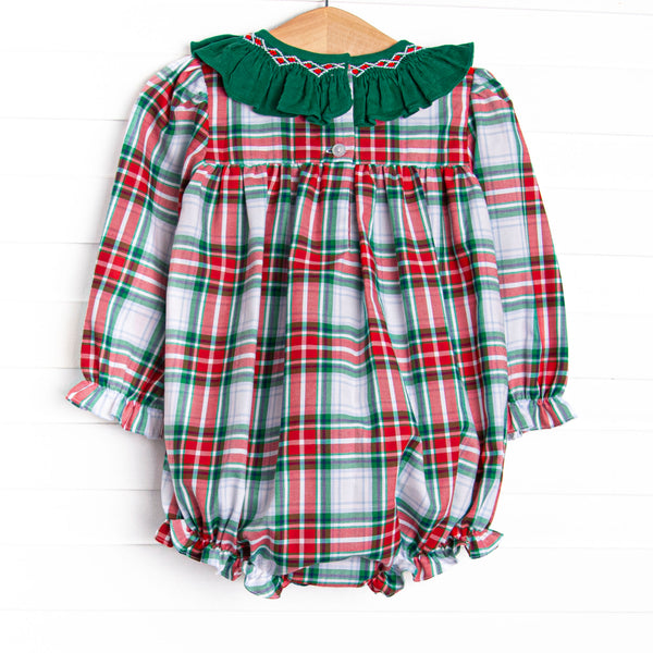 Yuletide Classic Smocked Ruffle Neck Bubble, Green