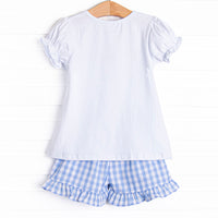 First Day Favorites Embroidered Ruffle Short Set, Blue