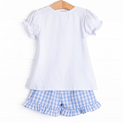 First Day Favorites Embroidered Ruffle Short Set, Blue
