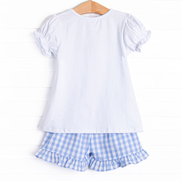 First Day Favorites Embroidered Ruffle Short Set, Blue