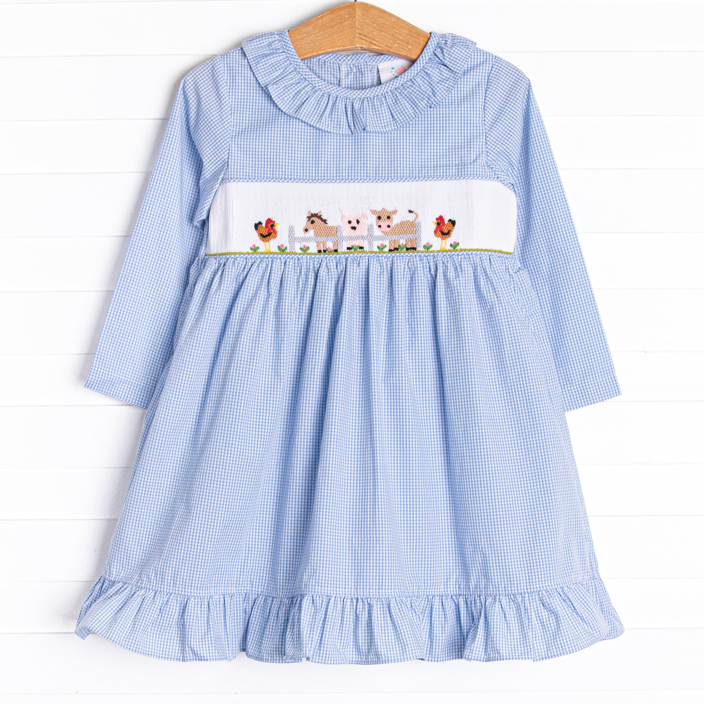 Barn Buddies Smocked Dress, Blue Stitchy Fish Barn Buddies Smocked Dress, Blue Stitchy Fish