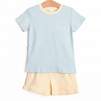 Course Cruisin' Pima Embroidered Short Set, Yellow and Mint Stripe