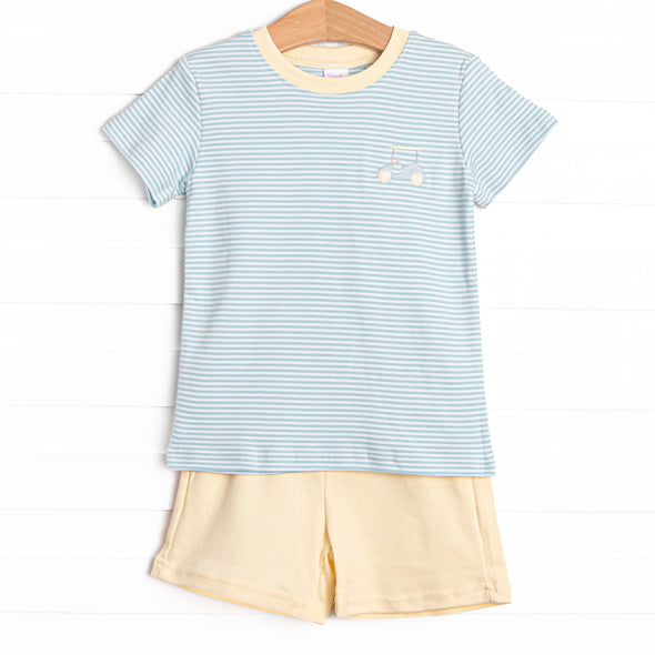 Course Cruisin' Pima Embroidered Short Set, Yellow and Mint Stripe