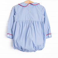 St. Nick's Sleigh Smocked Boy Bubble, Blue
