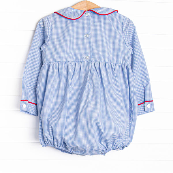 St. Nick's Sleigh Smocked Boy Bubble, Blue