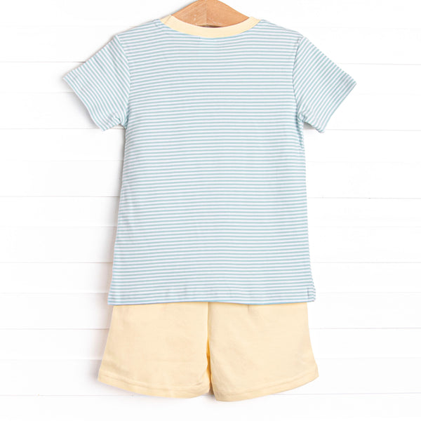 Course Cruisin' Pima Embroidered Short Set, Yellow and Mint Stripe