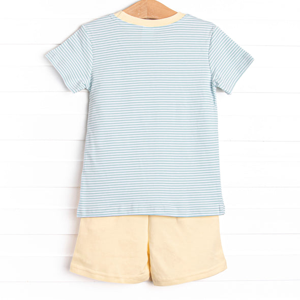 Course Cruisin' Pima Embroidered Short Set, Yellow and Mint Stripe