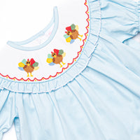 Autumn Gobbles Smocked Diaper Set, Blue Pique
