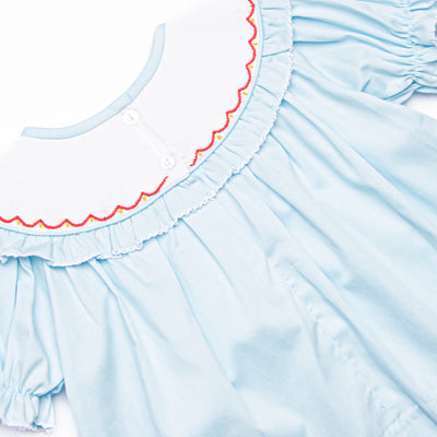 Autumn Gobbles Smocked Bishop Dress, Blue Pique