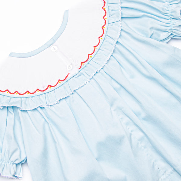 Autumn Gobbles Smocked Bishop Dress, Blue Pique