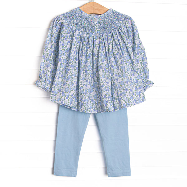 Tea Party Petals Smocked Legging Set, Blue