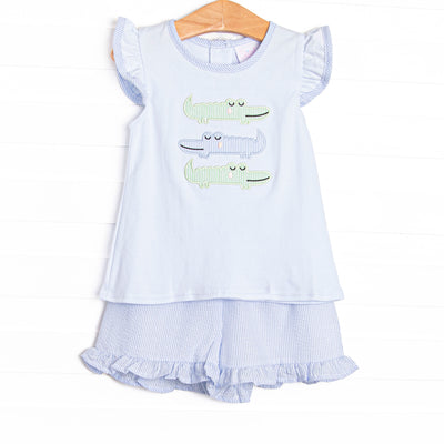Dundee Darling Applique Ruffle Short Set, Blue