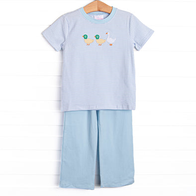 Duck, Duck, Goose Applique Pant Set, Blue