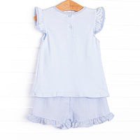 Dundee Darling Applique Ruffle Short Set, Blue