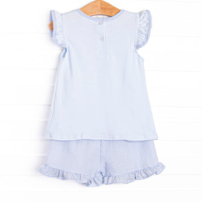 Dundee Darling Applique Ruffle Short Set, Blue