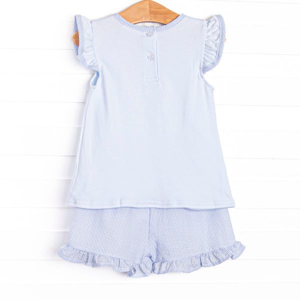 Dundee Darling Applique Ruffle Short Set, Blue