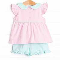 Pippa Flutter Sleeve Short Set, Mint and Light Pink Stripe