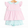 Pippa Flutter Sleeve Short Set, Mint and Light Pink Stripe
