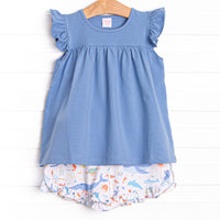 Deep Blue Discovery Ruffle Short Set, Blue