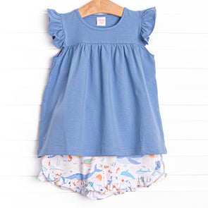 Deep Blue Discovery Ruffle Short Set, Blue