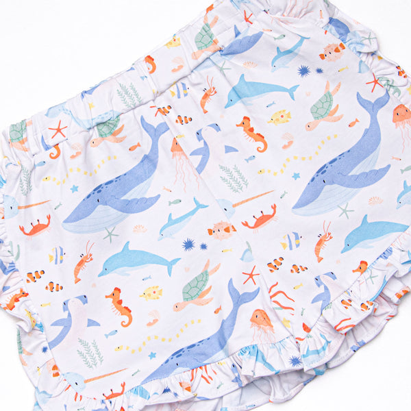 Deep Blue Discovery Ruffle Short Set, Blue