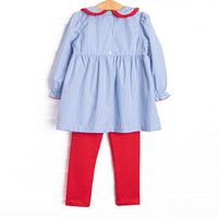 Christmas Claus Smocked Legging Set, Blue