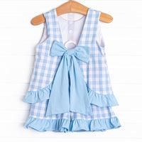 Off Land Lobster Smocked Ruffle Short Set, Blue