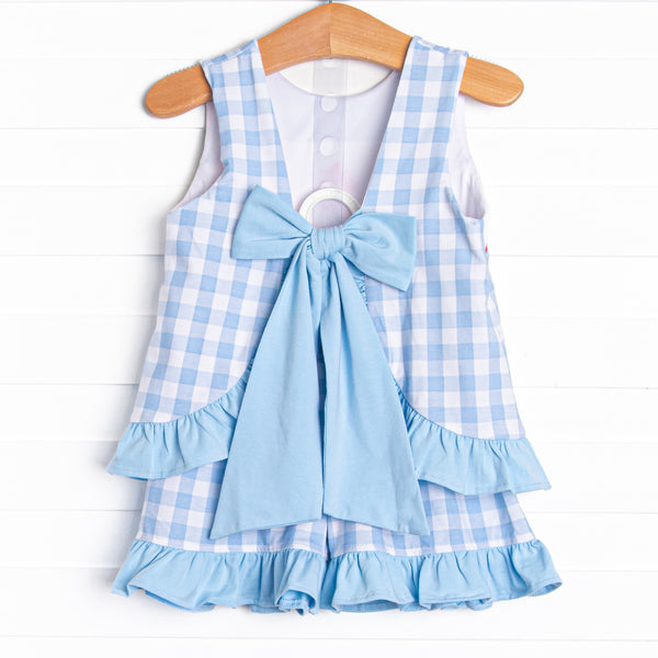 Off Land Lobster Smocked Ruffle Short Set, Blue