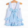 Off Land Lobster Smocked Ruffle Short Set, Blue