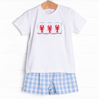 Off Land Lobster Smocked Short Set, Blue