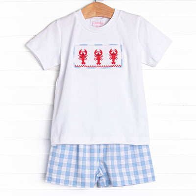 Off Land Lobster Smocked Short Set, Blue