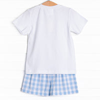 Off Land Lobster Smocked Short Set, Blue